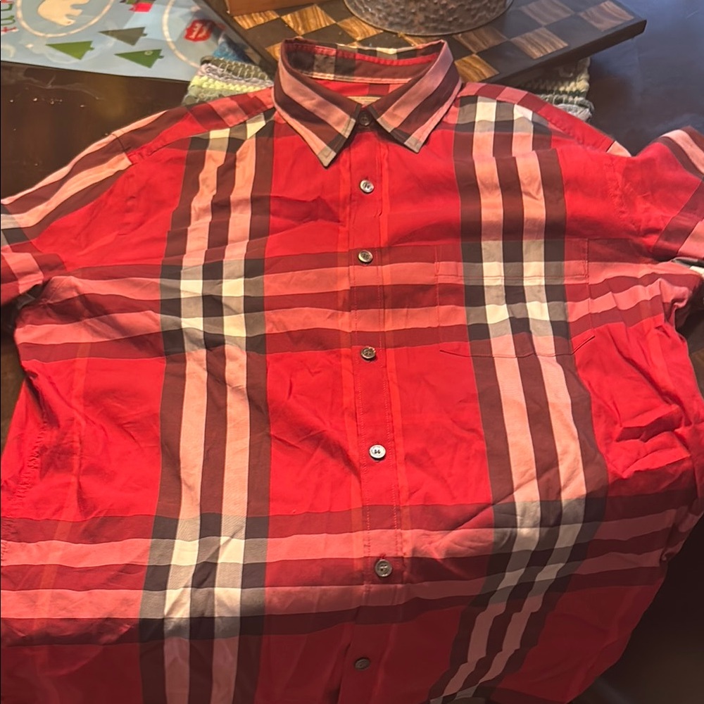 Burberry Red Black Plaid Casual Shirt